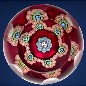 Perthshire Paperweight 1985 PP32 Q Ltd Ed Miniature Millefiore Faceted Ruby Red